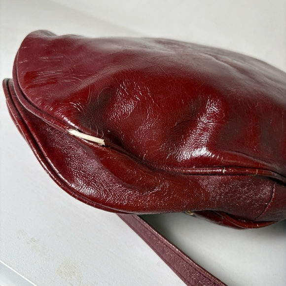 ETIENNE AIGNER Vintage Oxblood Studded Patent Leather Big Logo Bag Purse *Flaws* - Picture 11 of 16